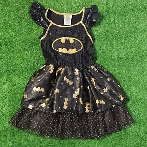 Girls Small Batgirl Black & Gold Sequin Mesh Tutu Dress Costume Preowned